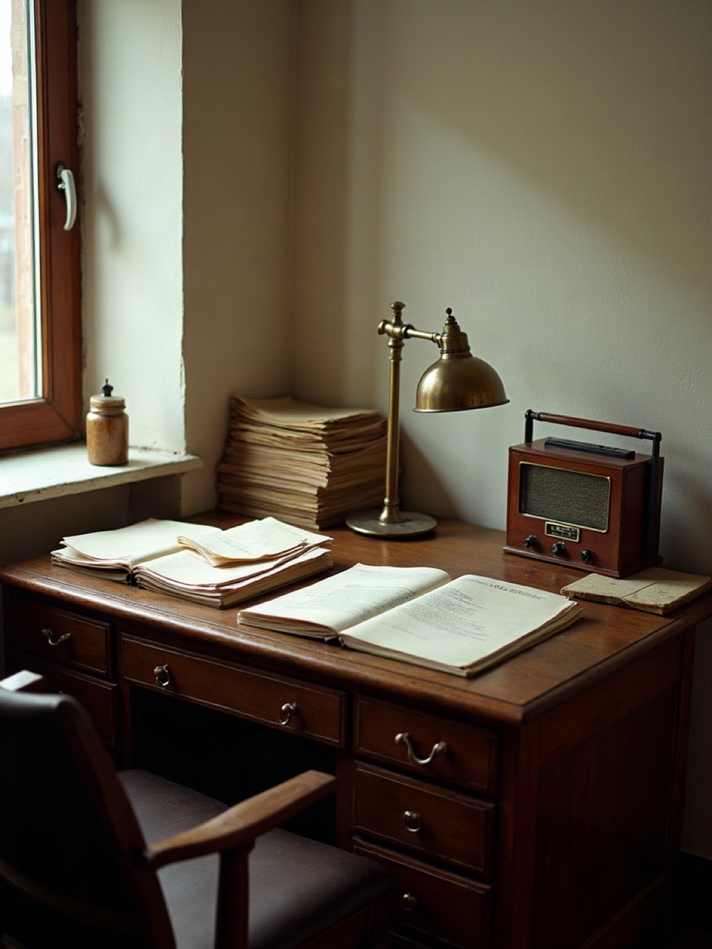 Trade-house office on vul. Mostova with ledgers and sample goods on the desk