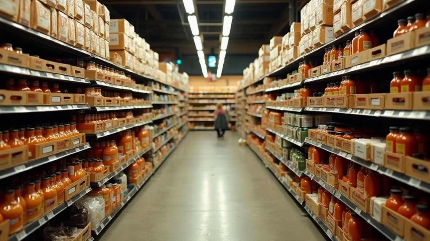 Grocery supermarket aisle stocked from the Dnipro distribution center